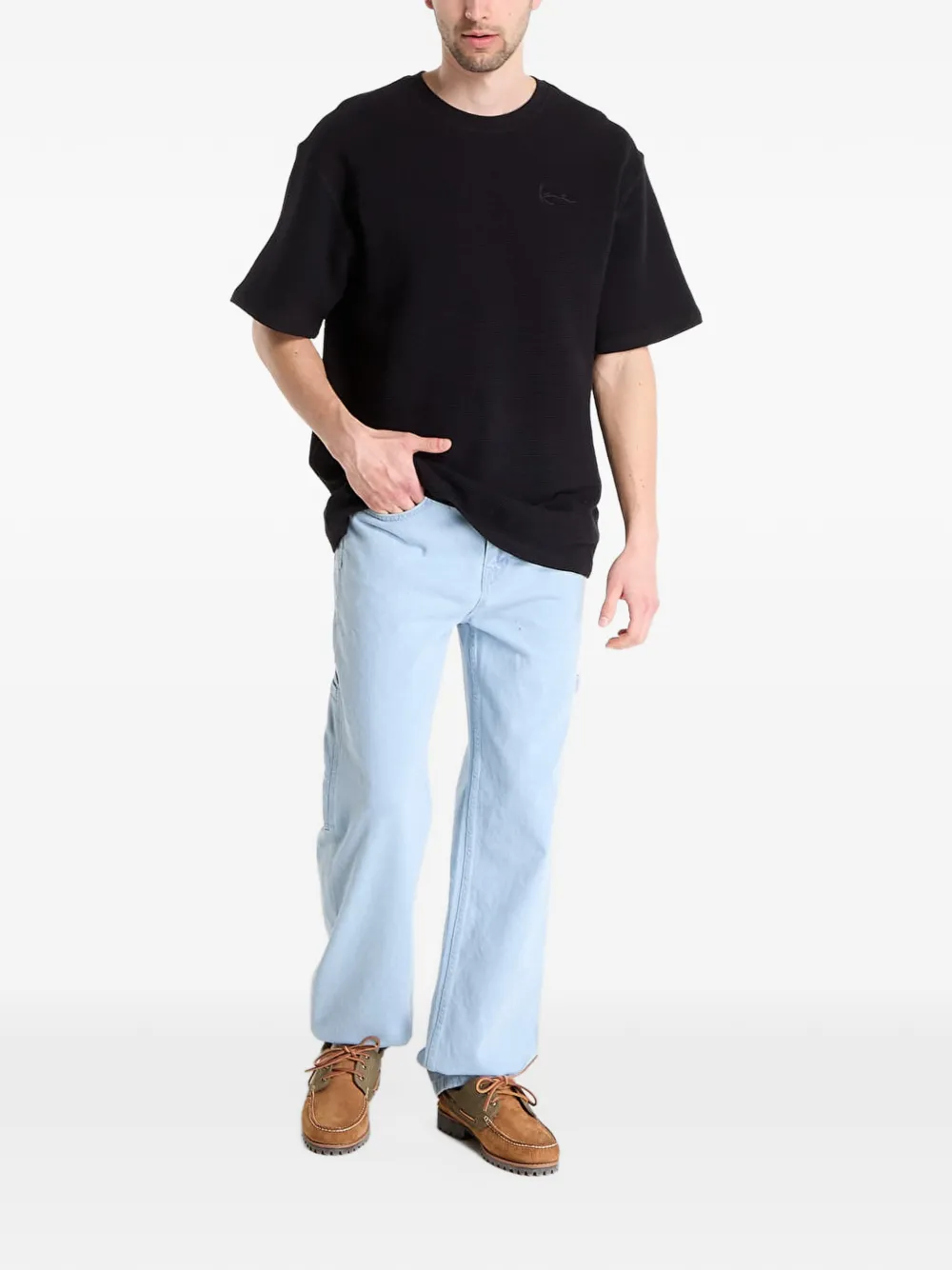 karl kani Wafelgebreid katoenen T-shirt met geborduurd logo Zwart