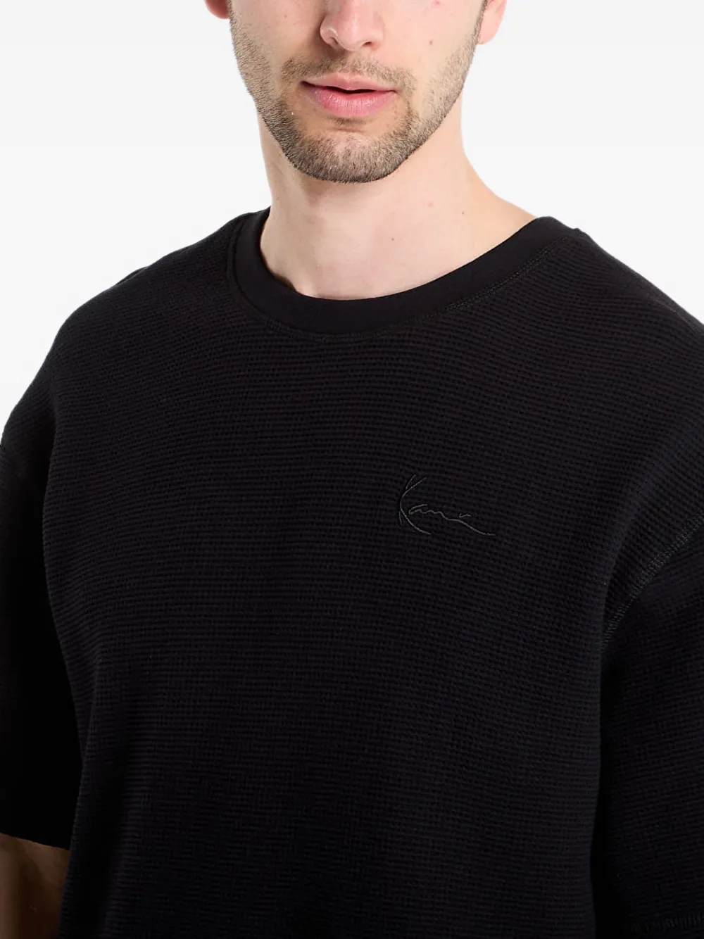 karl kani Wafelgebreid katoenen T-shirt met geborduurd logo Zwart