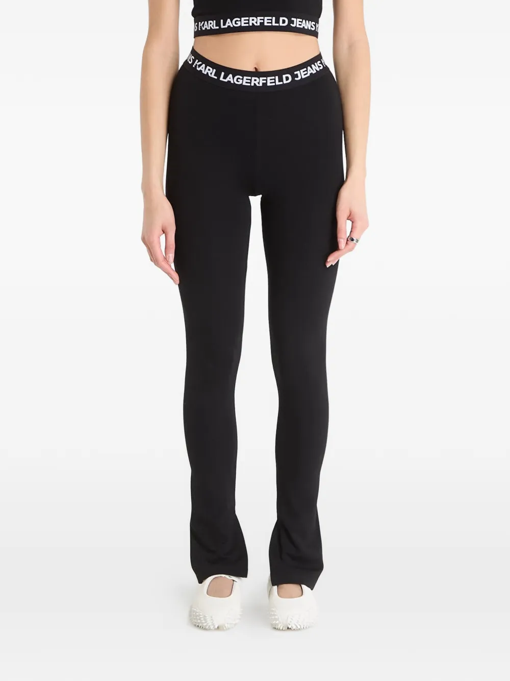 Karl Lagerfeld Jeans Milano logo-waistband split-cuff leggings - Nero