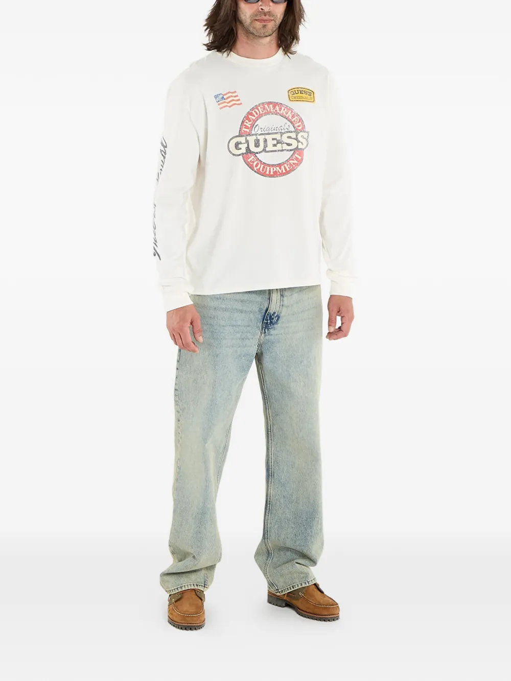 GUESS USA Originals CN LS Int Race T-shirt Beige