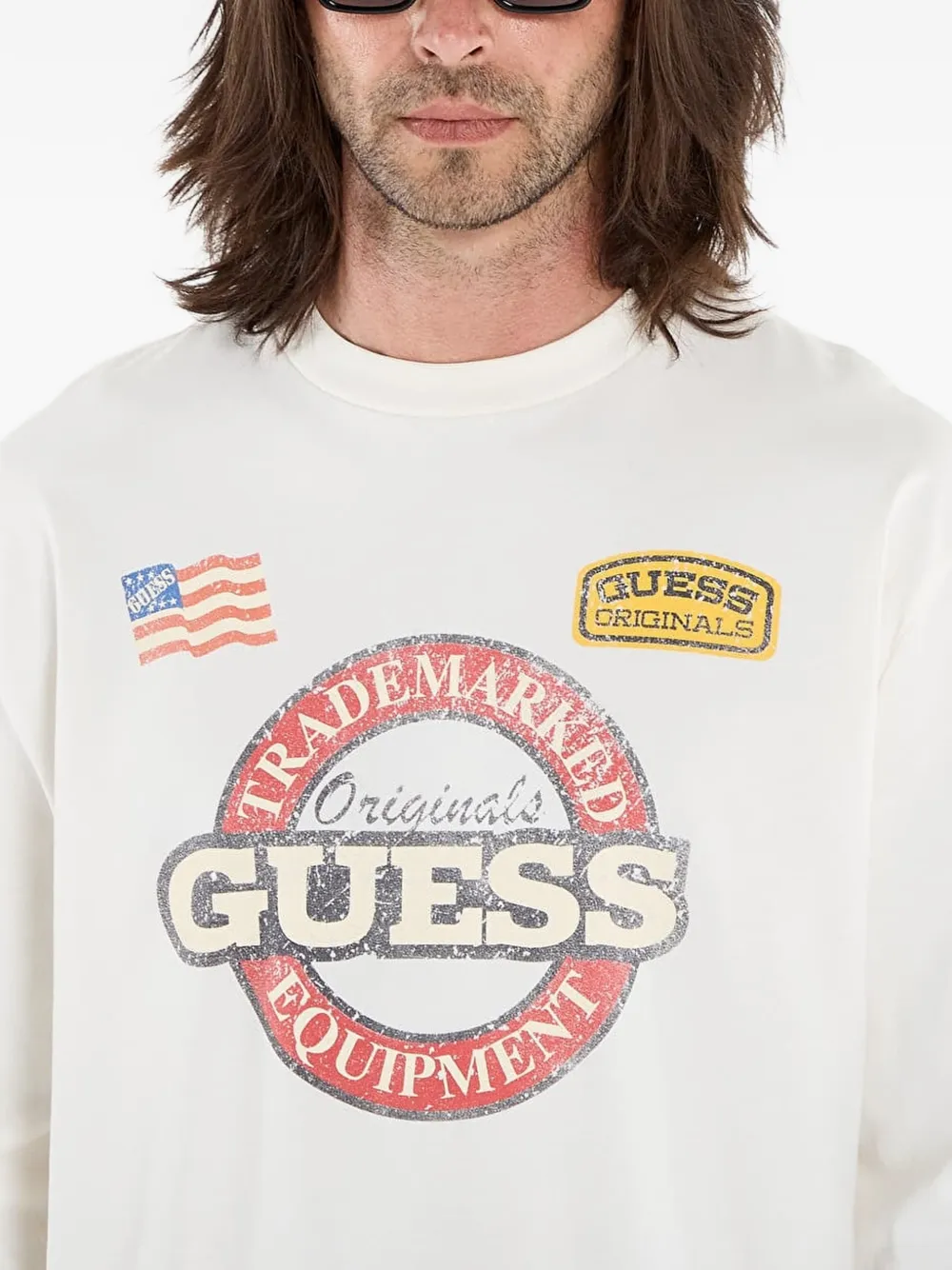 GUESS USA Originals CN LS Int Race T-shirt Beige