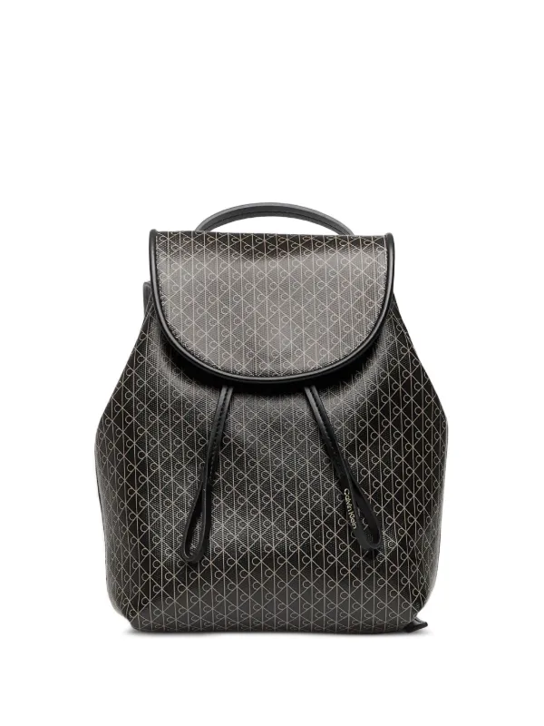 calvin klein grey logo print leather backpack Calvin Klein monogram-printed Backpack | Black