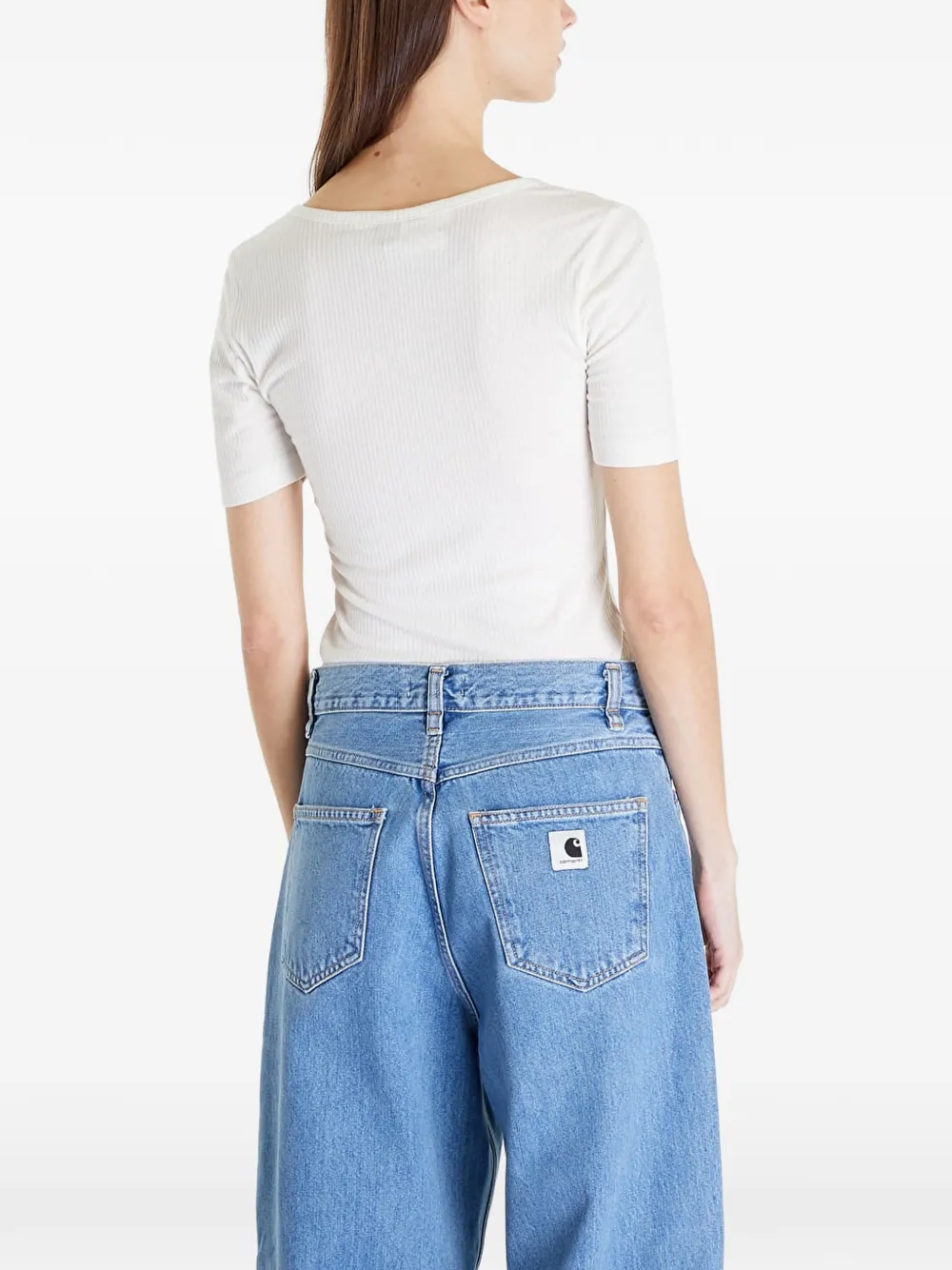 LEE Geribbeld T-shirt met V-hals Wit