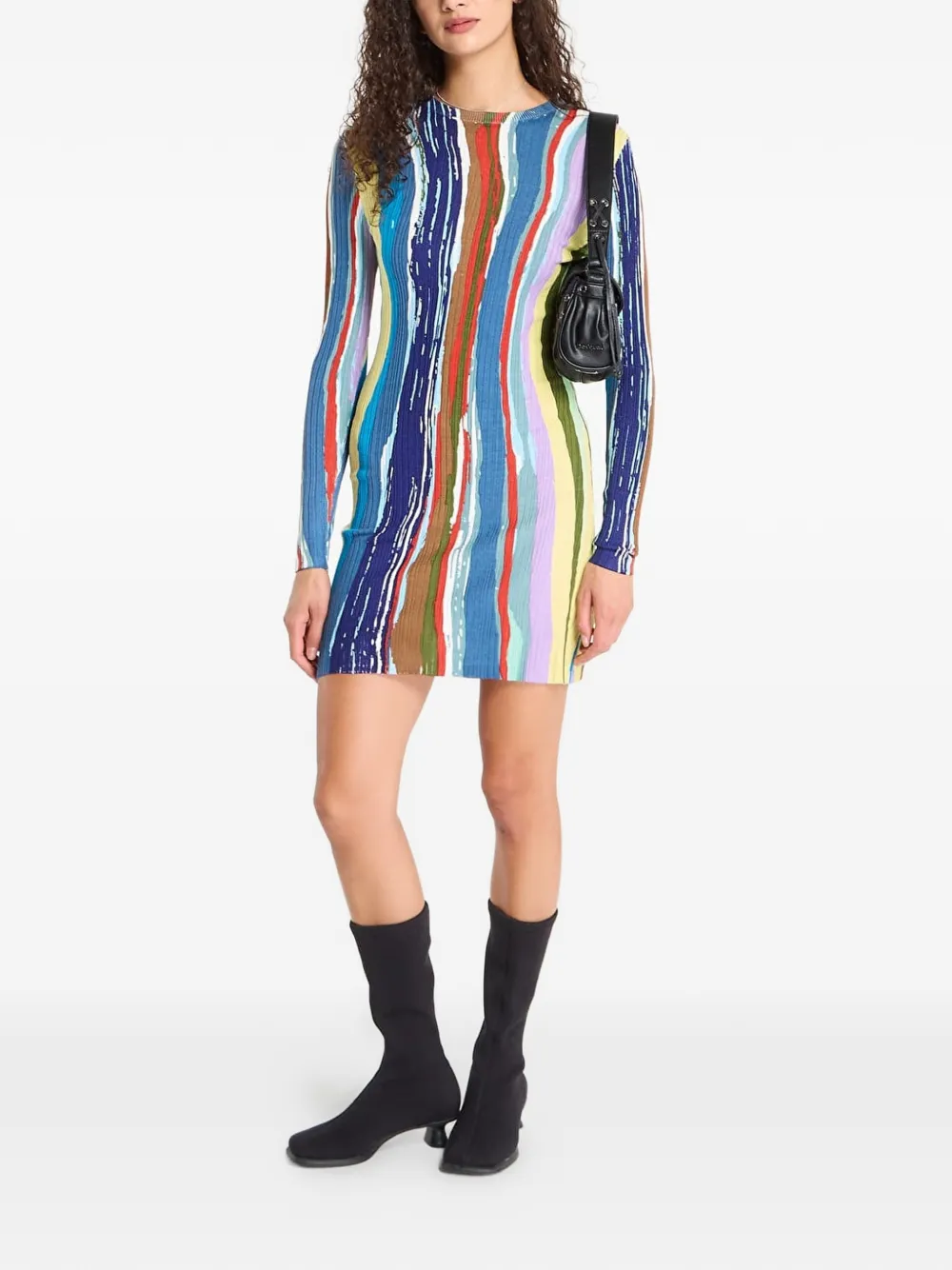 Desigual Ribgebreide gestreepte mini-jurk Blauw