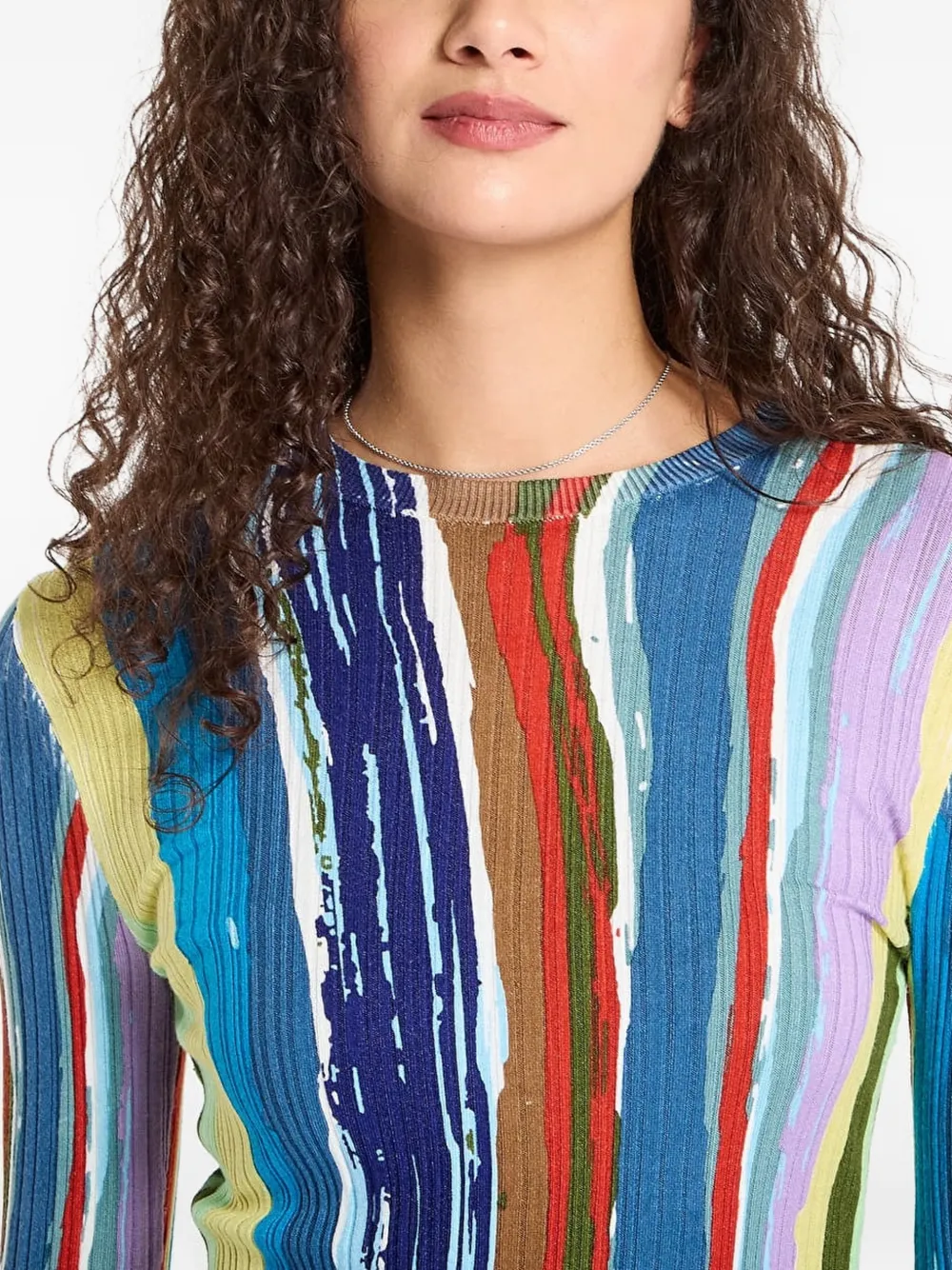 Desigual Ribgebreide gestreepte mini-jurk Blauw