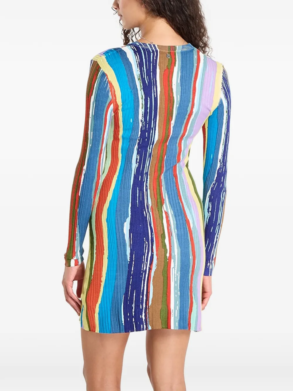 Desigual Ribgebreide gestreepte mini-jurk Blauw