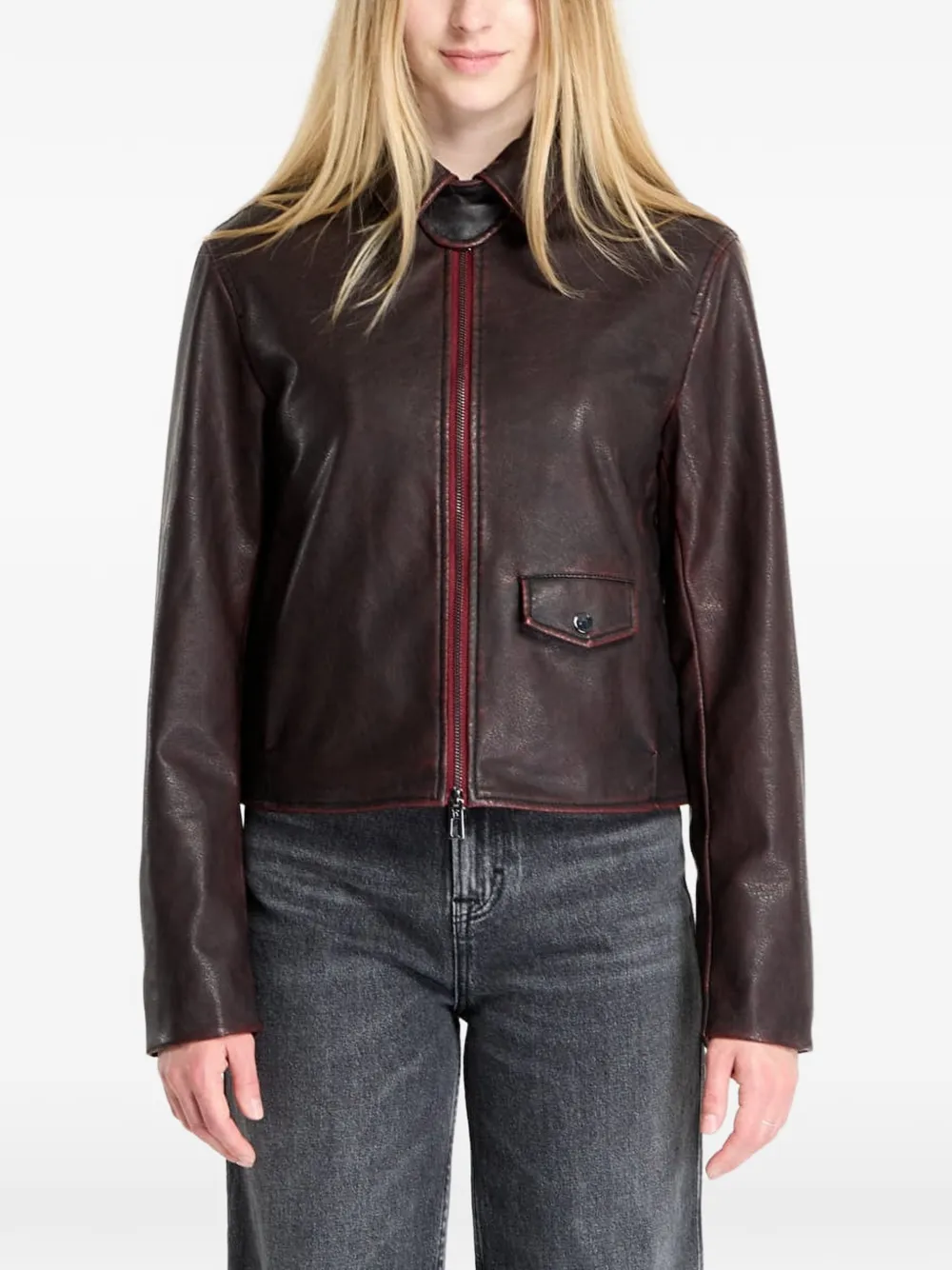 Desigual Distressed-finish High-neck Jacket In Animal Print