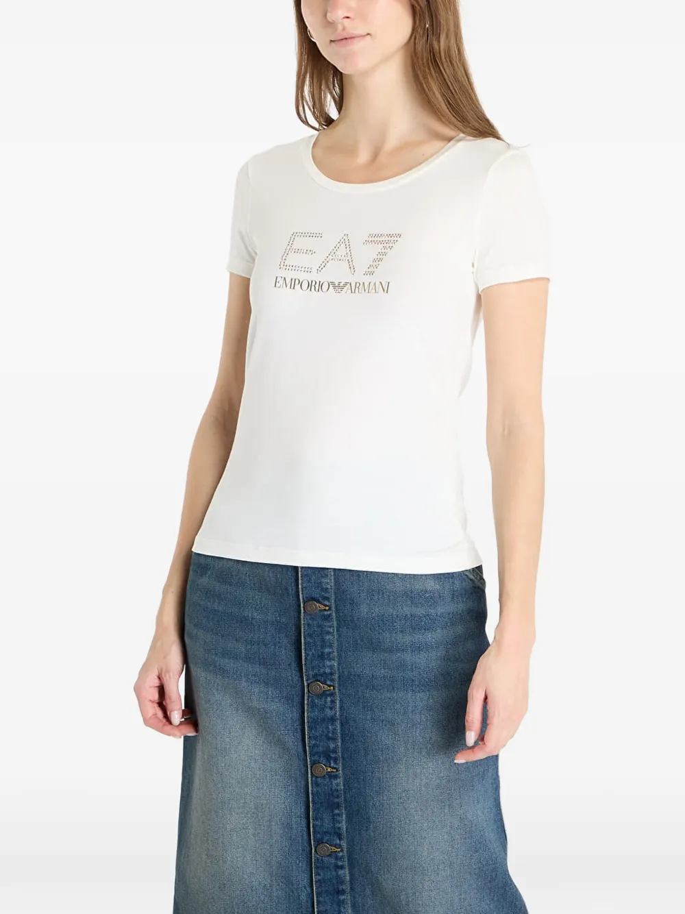 Ea7 Emporio Armani stud-embellished logo T-shirt - Weiß
