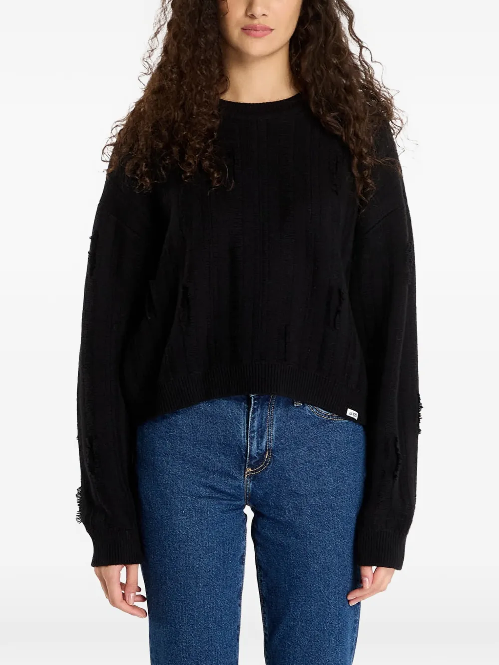 GUESS USA Originals Eco Distressed cotton sweater - Nero