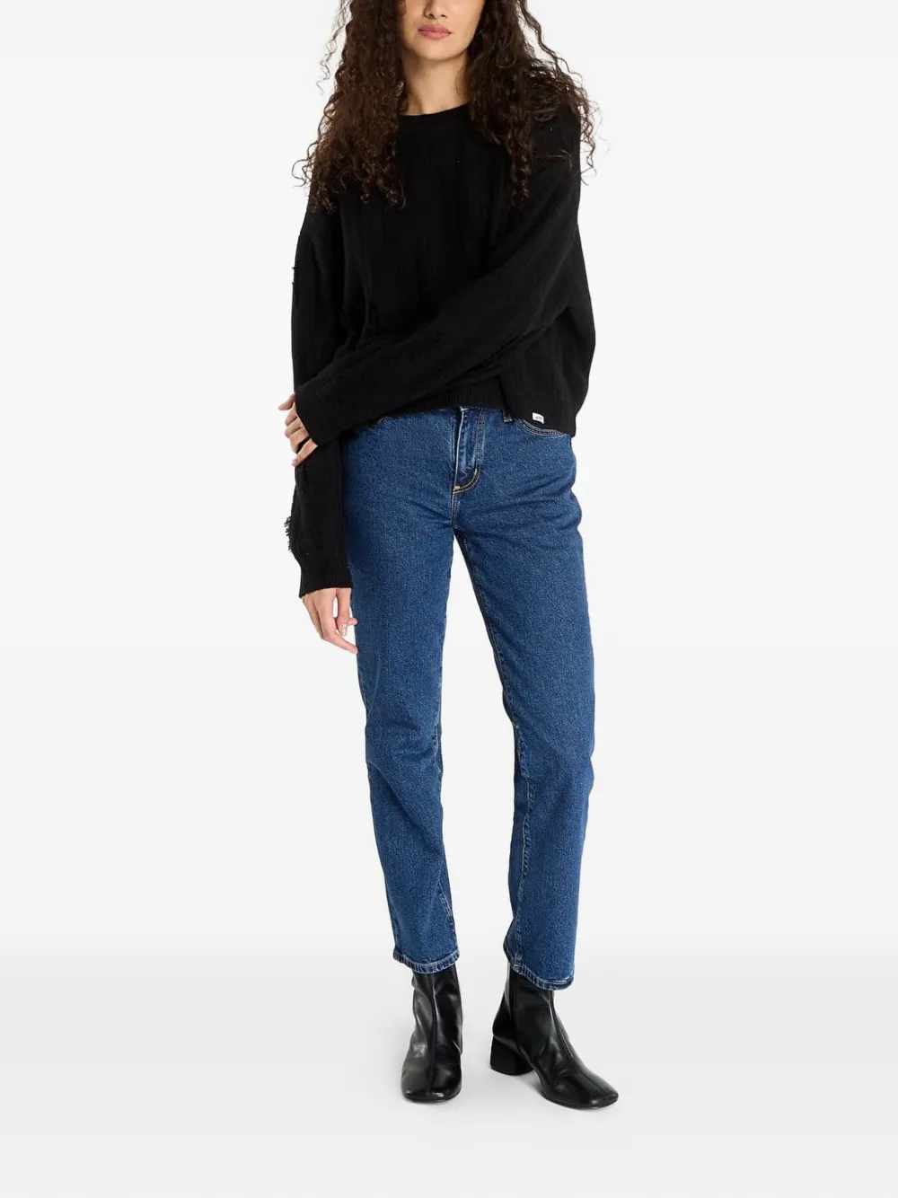 GUESS USA Originals Eco gerafelde katoenen trui Zwart