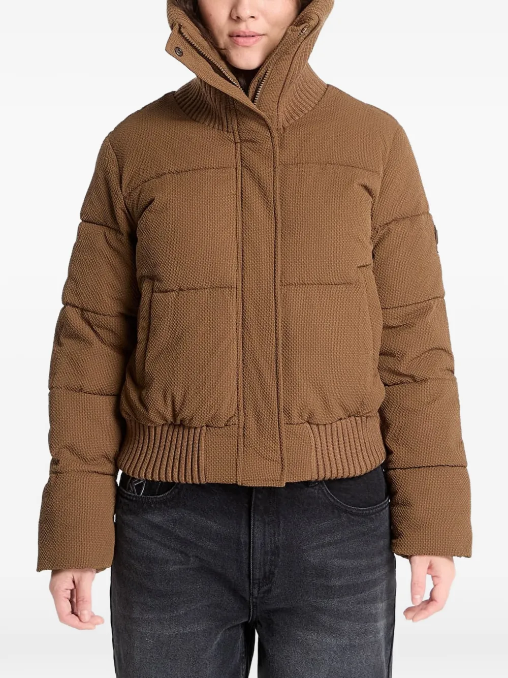 Desigual Padded Hooded Puffer Jacket In Brown
