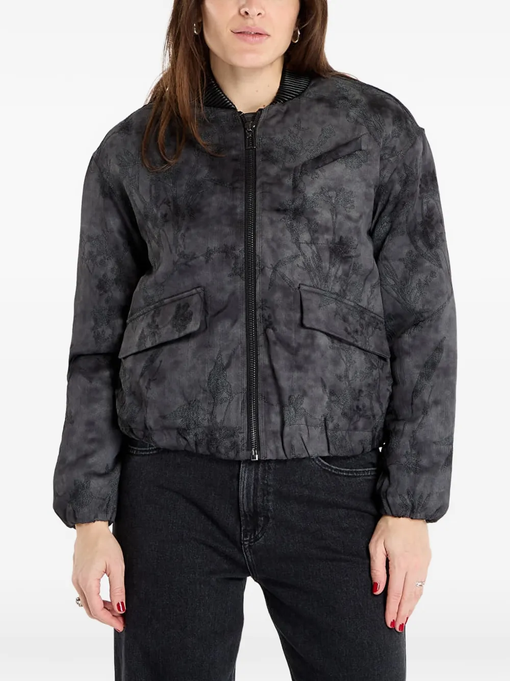 Desigual floral-embroidered tie-dye jacket - Grigio