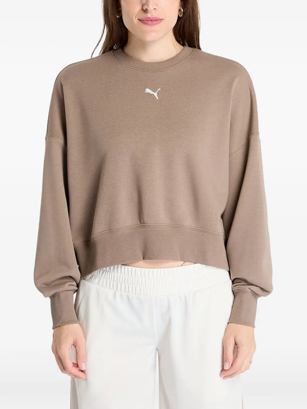 PUMA logo-embroidered cropped sweater - Marrone