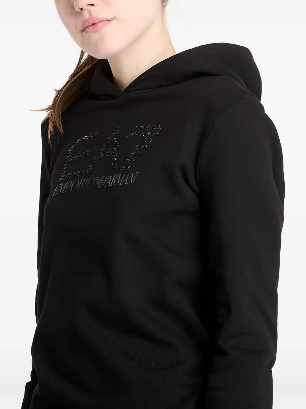 Ea7 Emporio Armani Hoodie met logo van stras Zwart