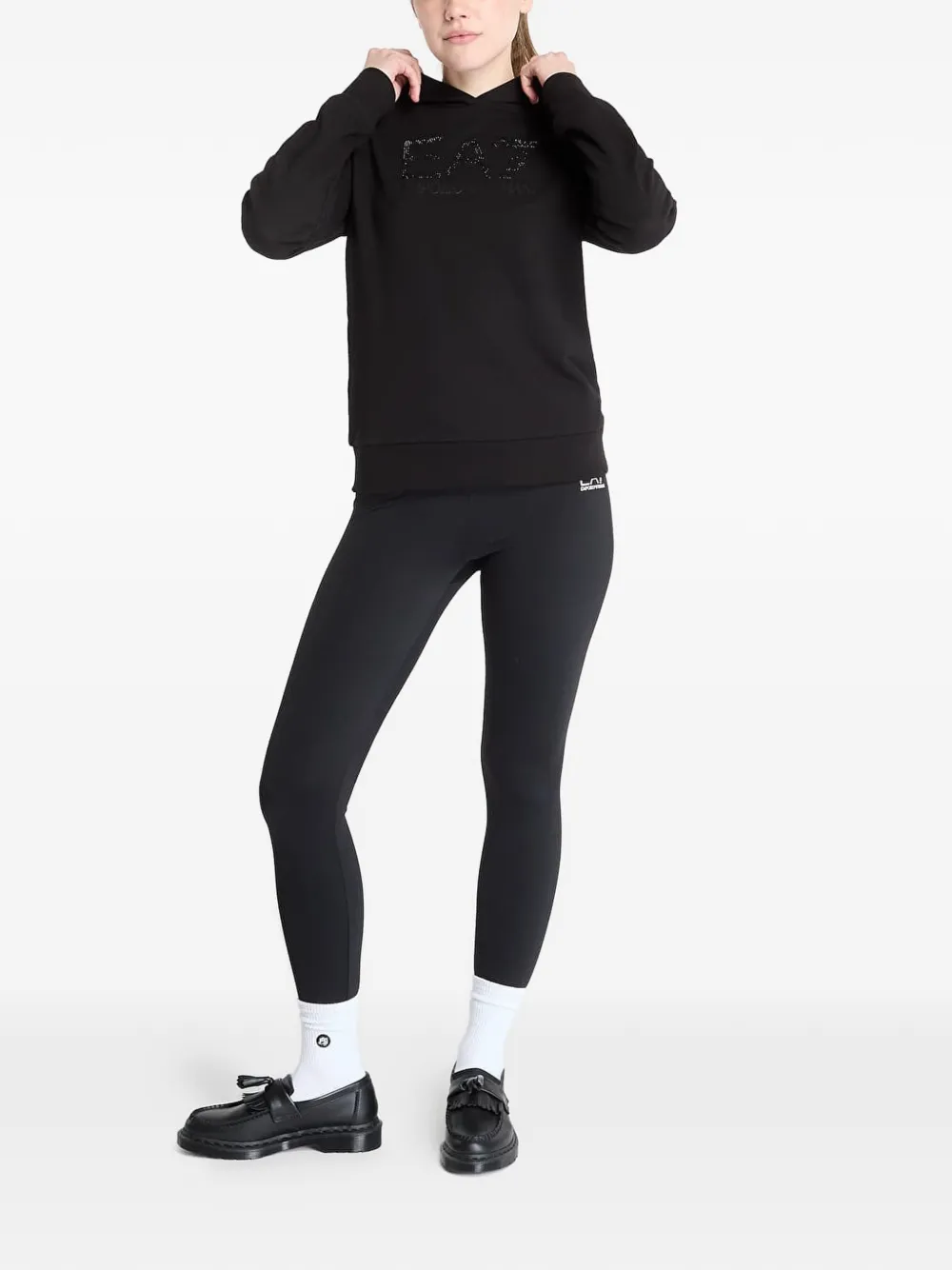 Ea7 Emporio Armani Hoodie met logo van stras Zwart