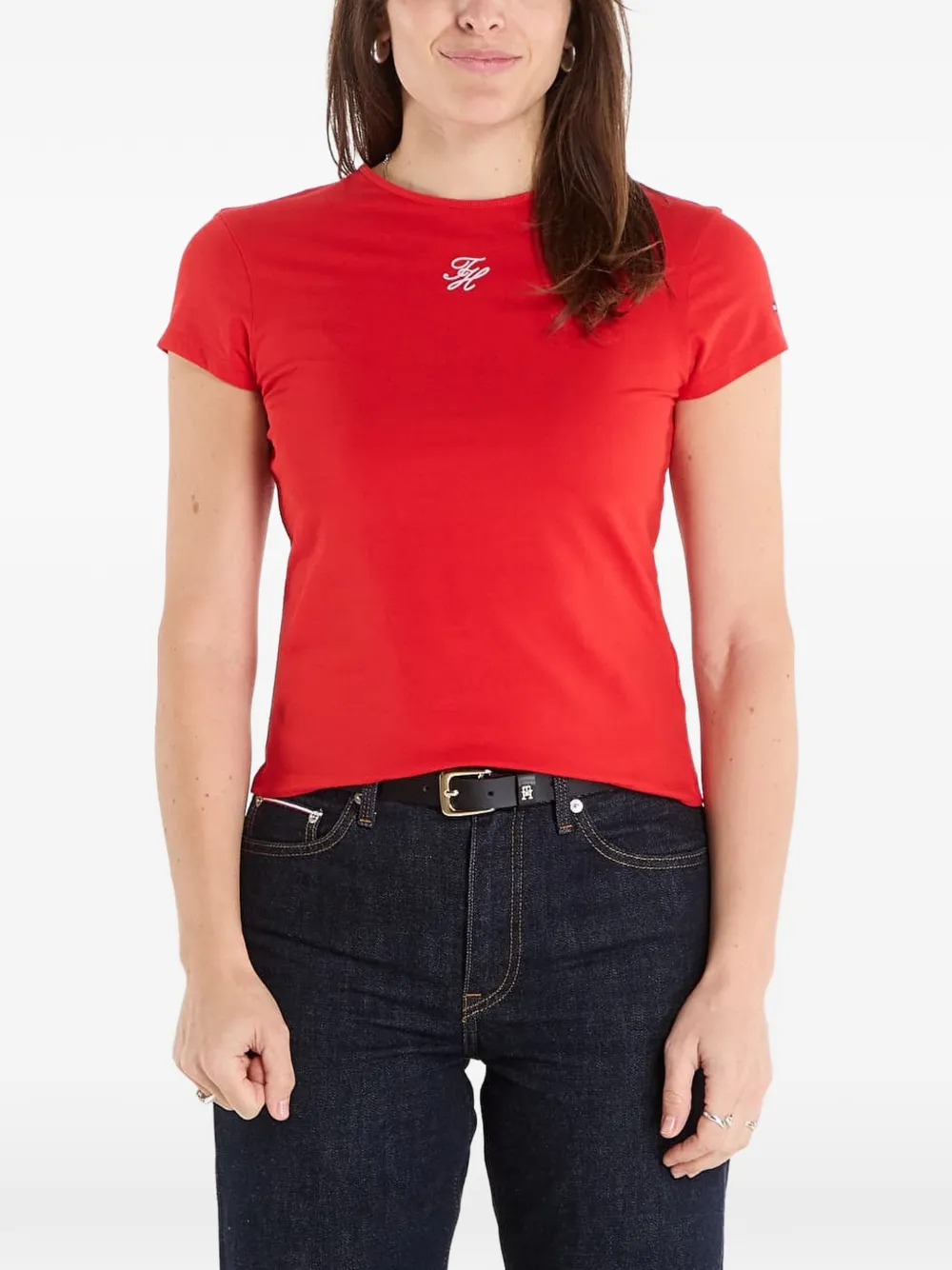 Tommy Hilfiger embroidered logo T-shirt - Rosso