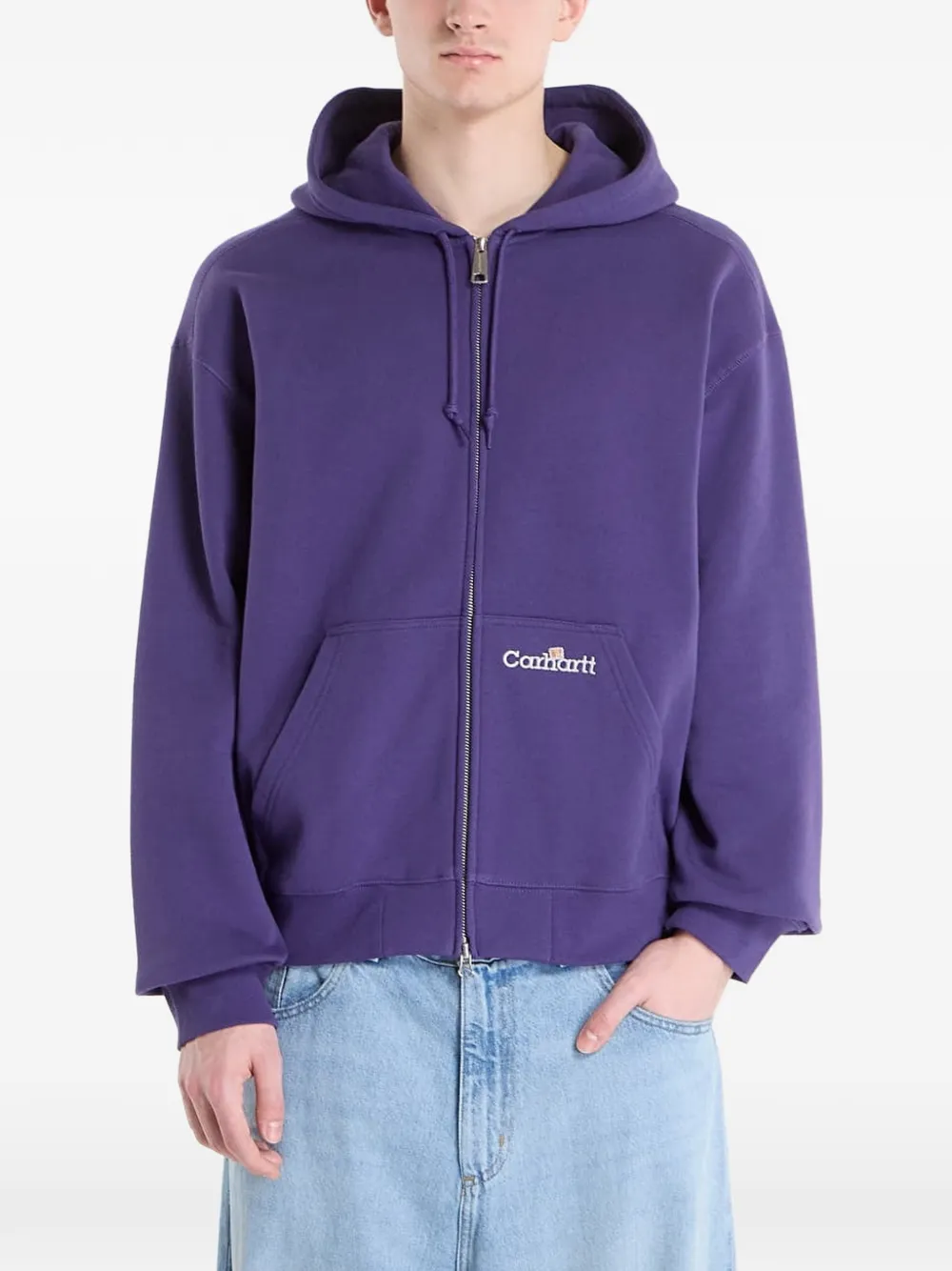 Carhartt Logo-embroidered Zip-up Hoodie In Purple
