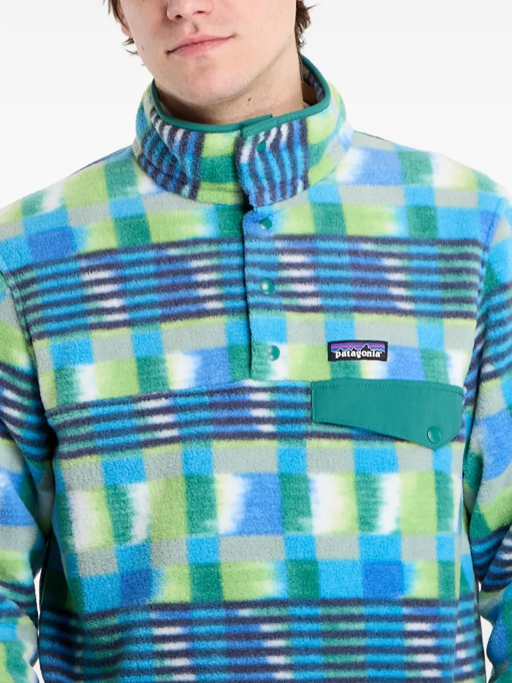 Patagonia Geruite fleece pullover Blauw
