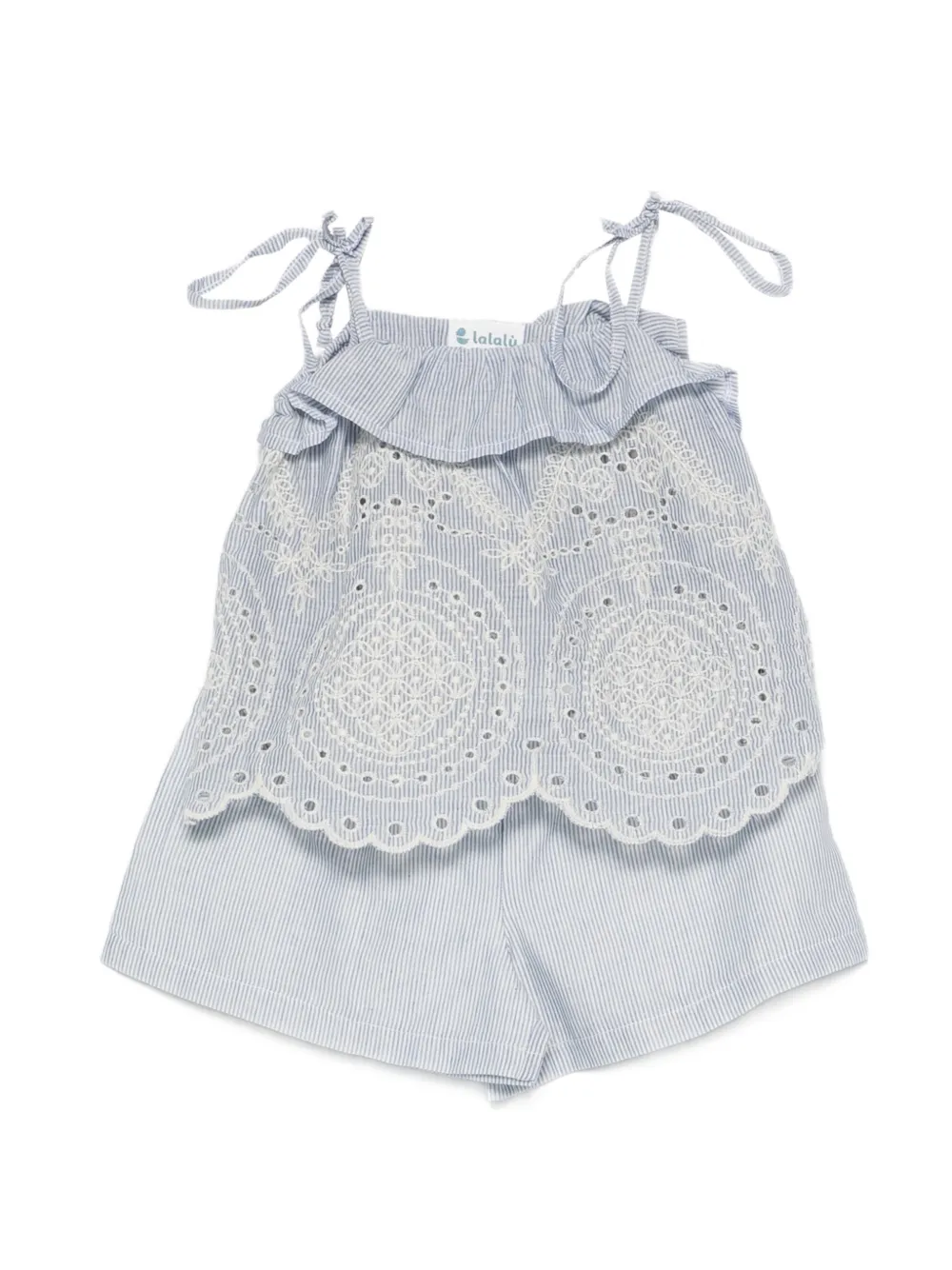 LALALU broderie-anglaise striped shorts set - Blue