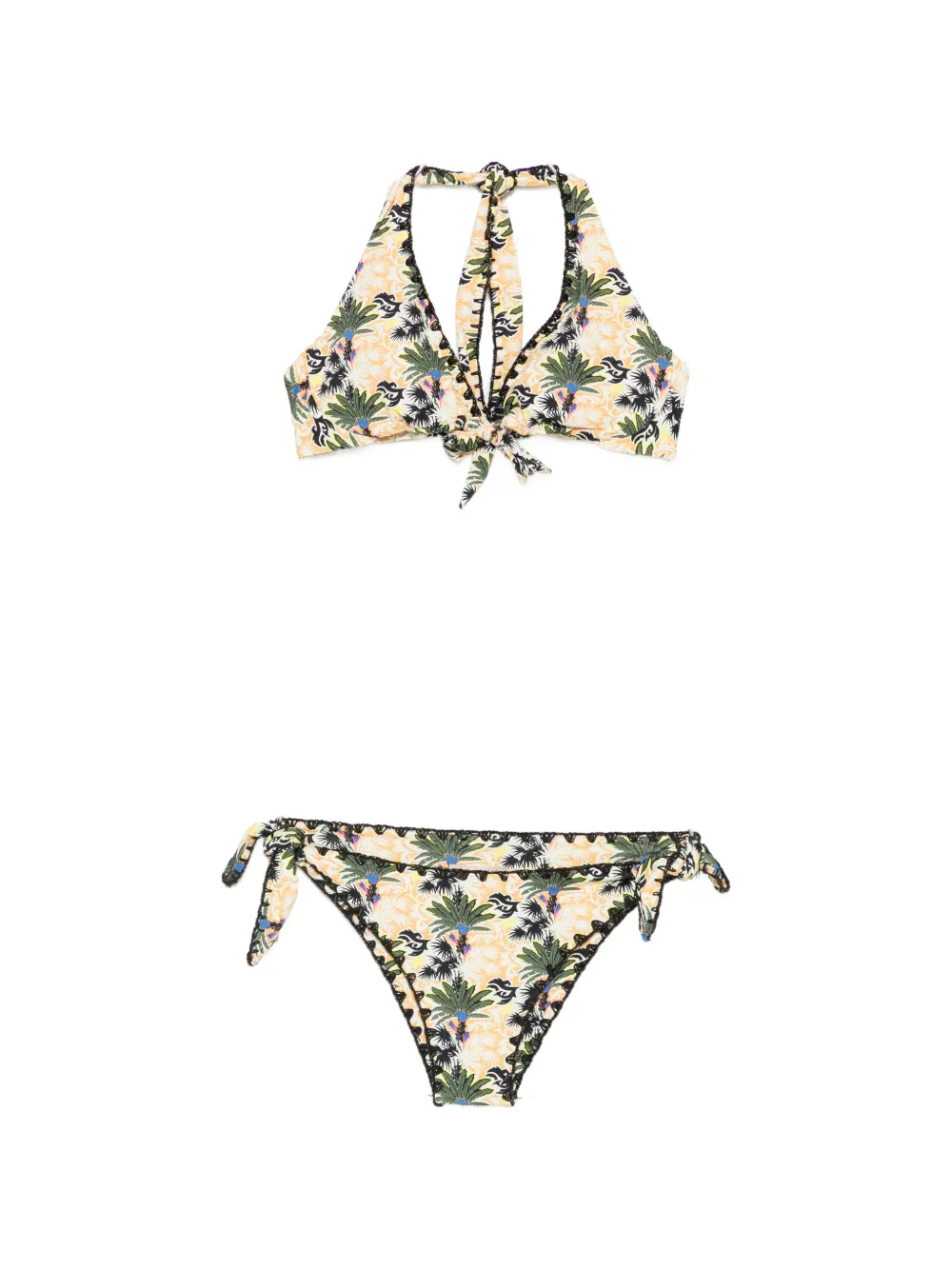 Anjuna palm-print halterneck bikini - Giallo