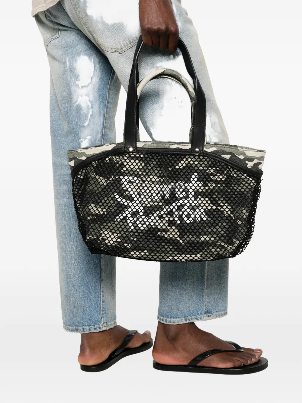 Secret Pon City shopper met camouflageprint en mesh Groen