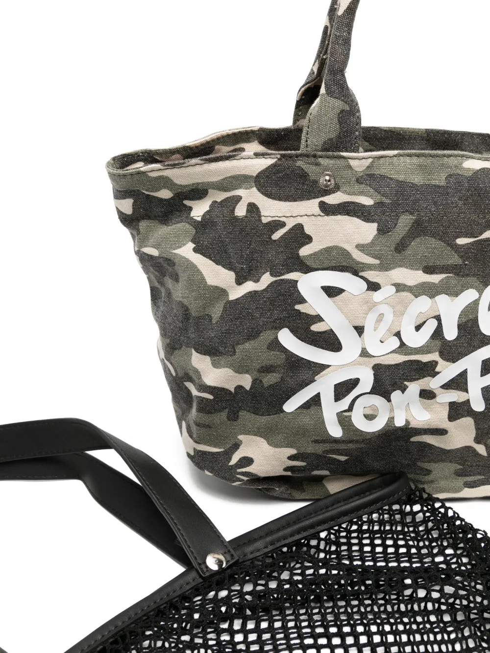 Secret Pon City shopper met camouflageprint en mesh Groen