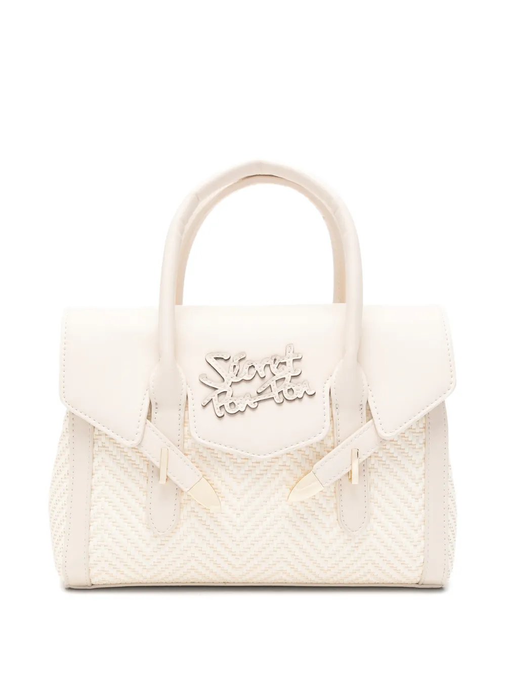 Secret Pon Pon small Yalis woven-design logo-plaque tote bag - Toni neutri