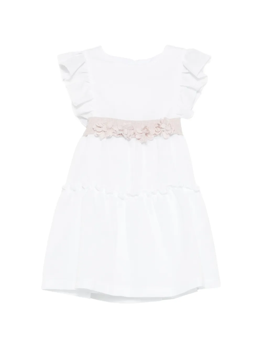 LALALU flower-embellished ruffled dress - Bianco