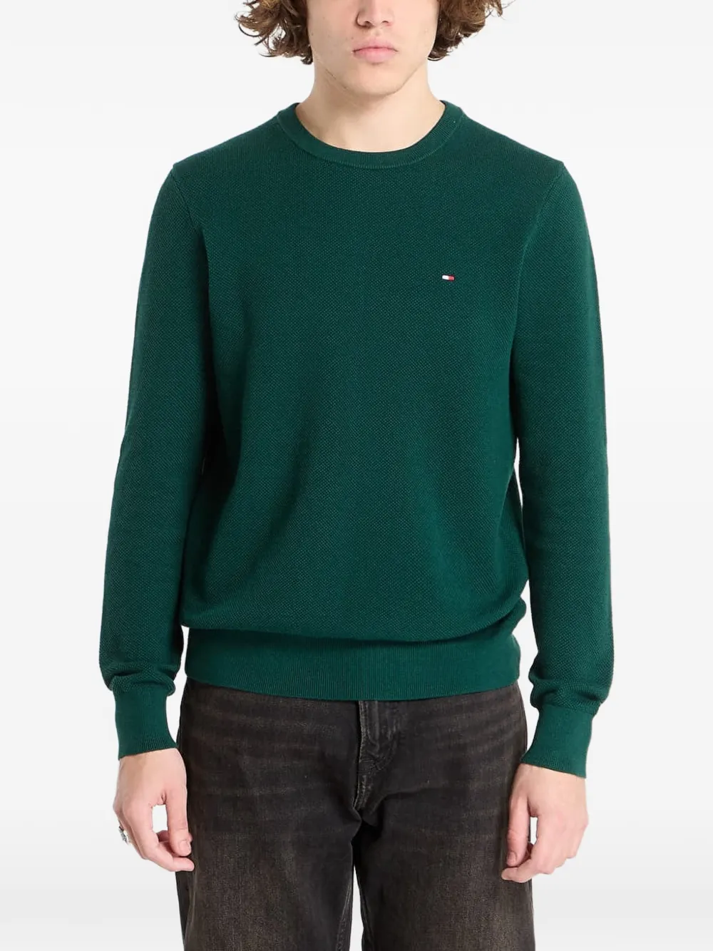 Tommy Hilfiger logo-patch waffle-knit sweater - Verde