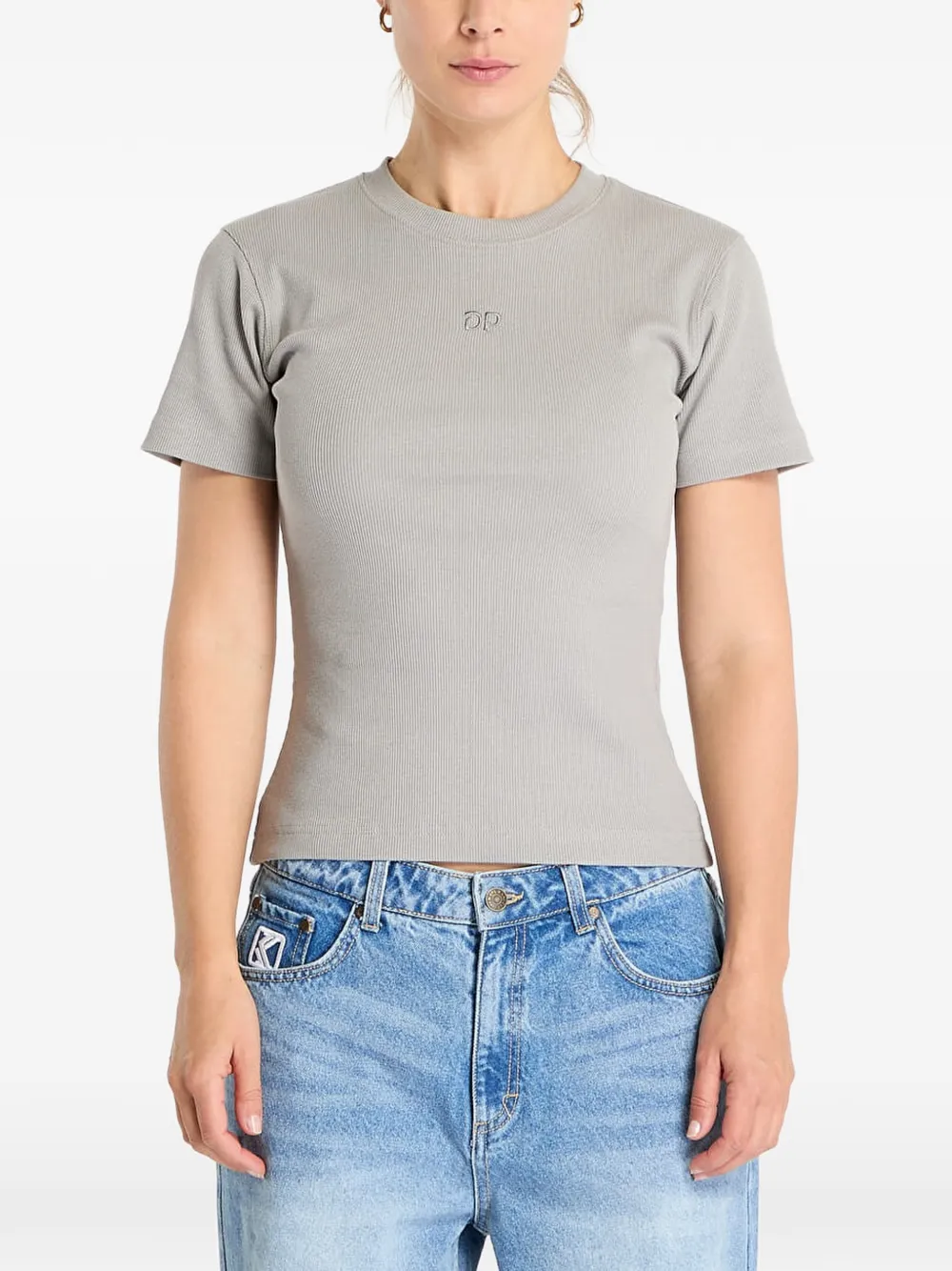 Daily Paper Ribbed-knit Logo-embroidered T-shirt In Gray