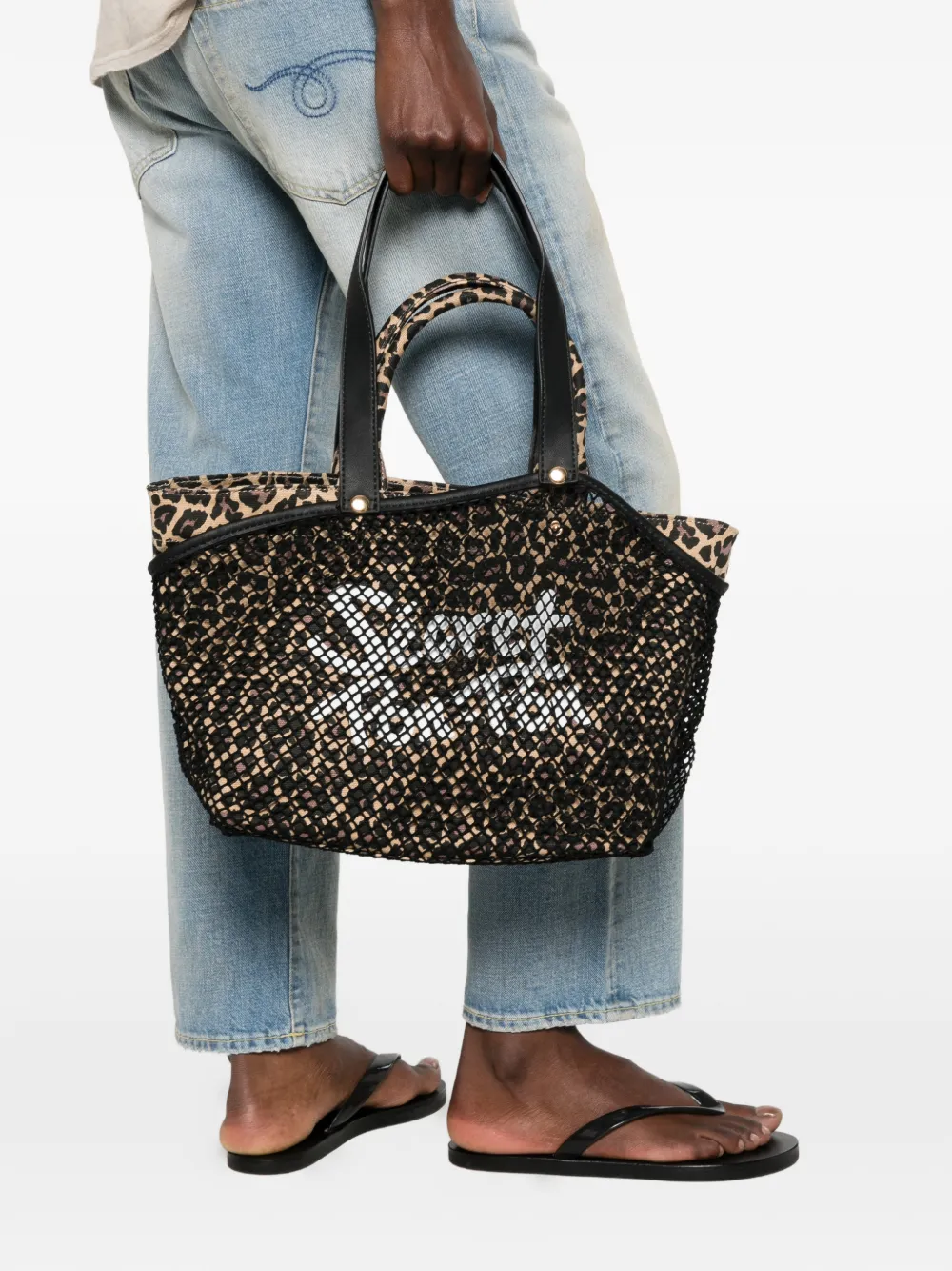 Secret Pon City mesh shopper met luipaardprint Beige