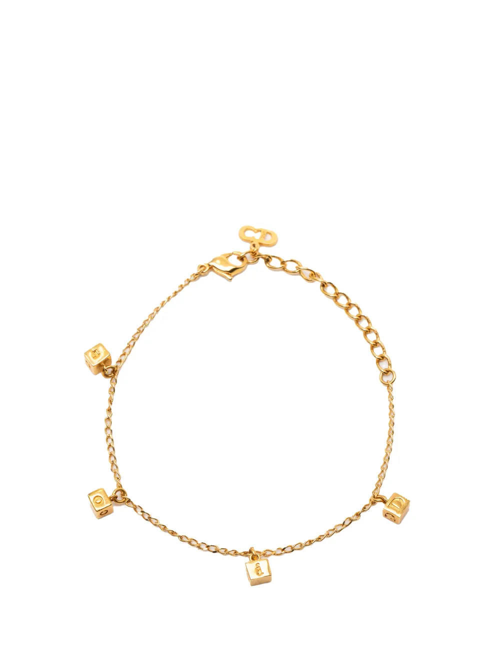 Christian Dior Pre-Owned 2000-2026 Gold Plated Logo Cube Charm Bracelet costume bracelet
