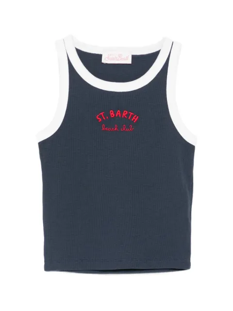 MC2 Saint Barth Kids Blue logo-embroidered ribbed tank top