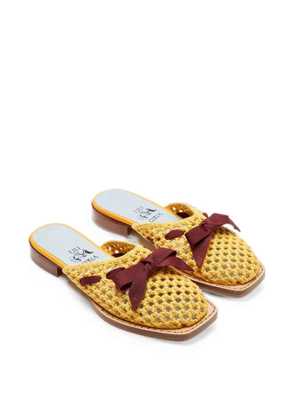 LILI CURIA Lina bow-detail crochet mules Geel