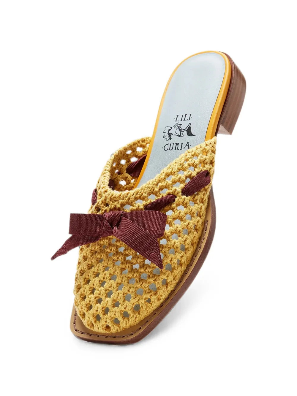 LILI CURIA Lina bow-detail crochet mules Geel