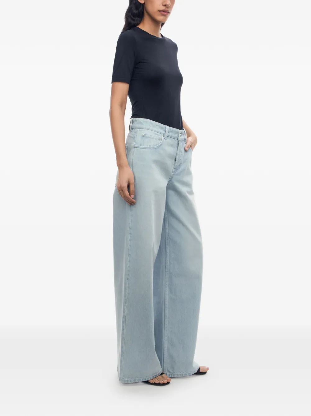 12 STOREEZ 431 jeans met wijde pijpen en knoopsluiting Blauw