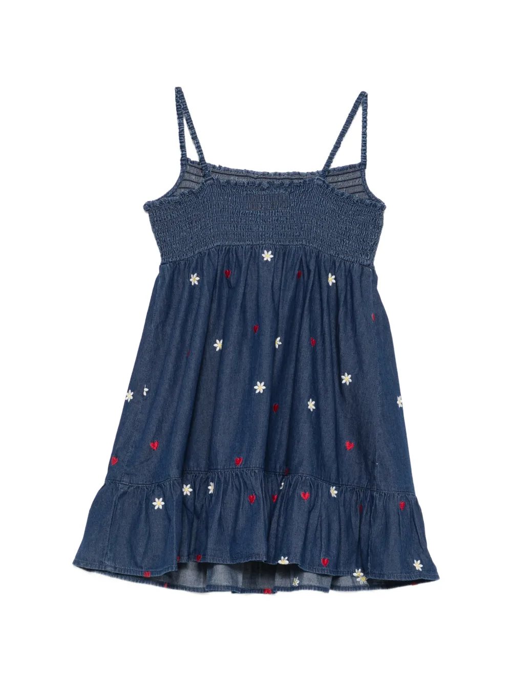 MC2 Saint Barth Kids Miki jurk met geborduurde bloemen en ruches Blauw