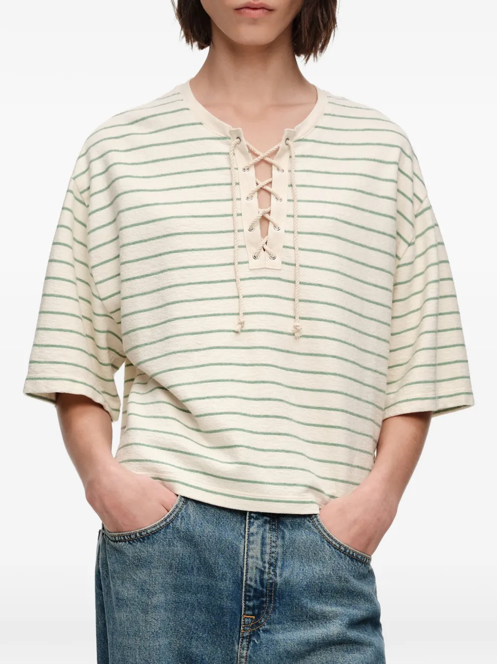 BIMBA Y LOLA green striped adjustable crew neck T-shirt