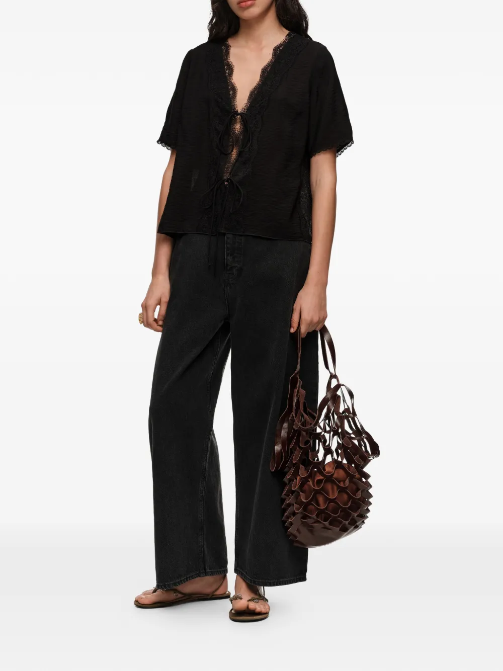 BIMBA Y LOLA Blouse met veters en kant Zwart