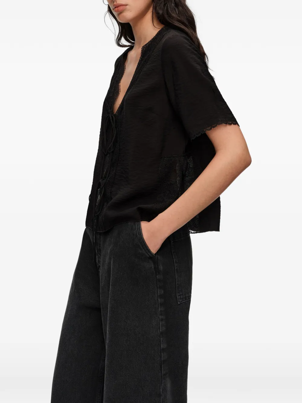 BIMBA Y LOLA Blouse met veters en kant Zwart