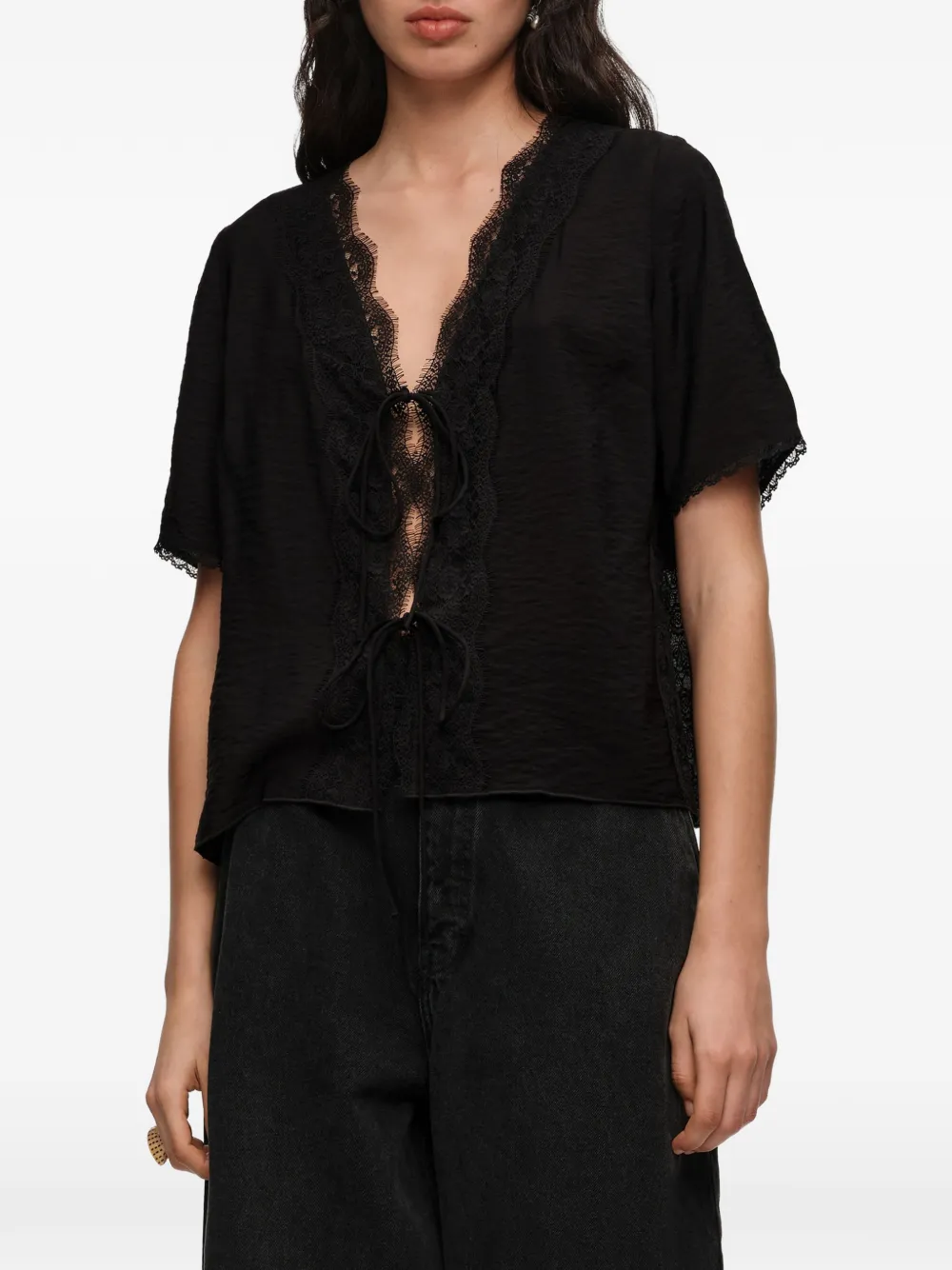 BIMBA Y LOLA Blouse met veters en kant Zwart