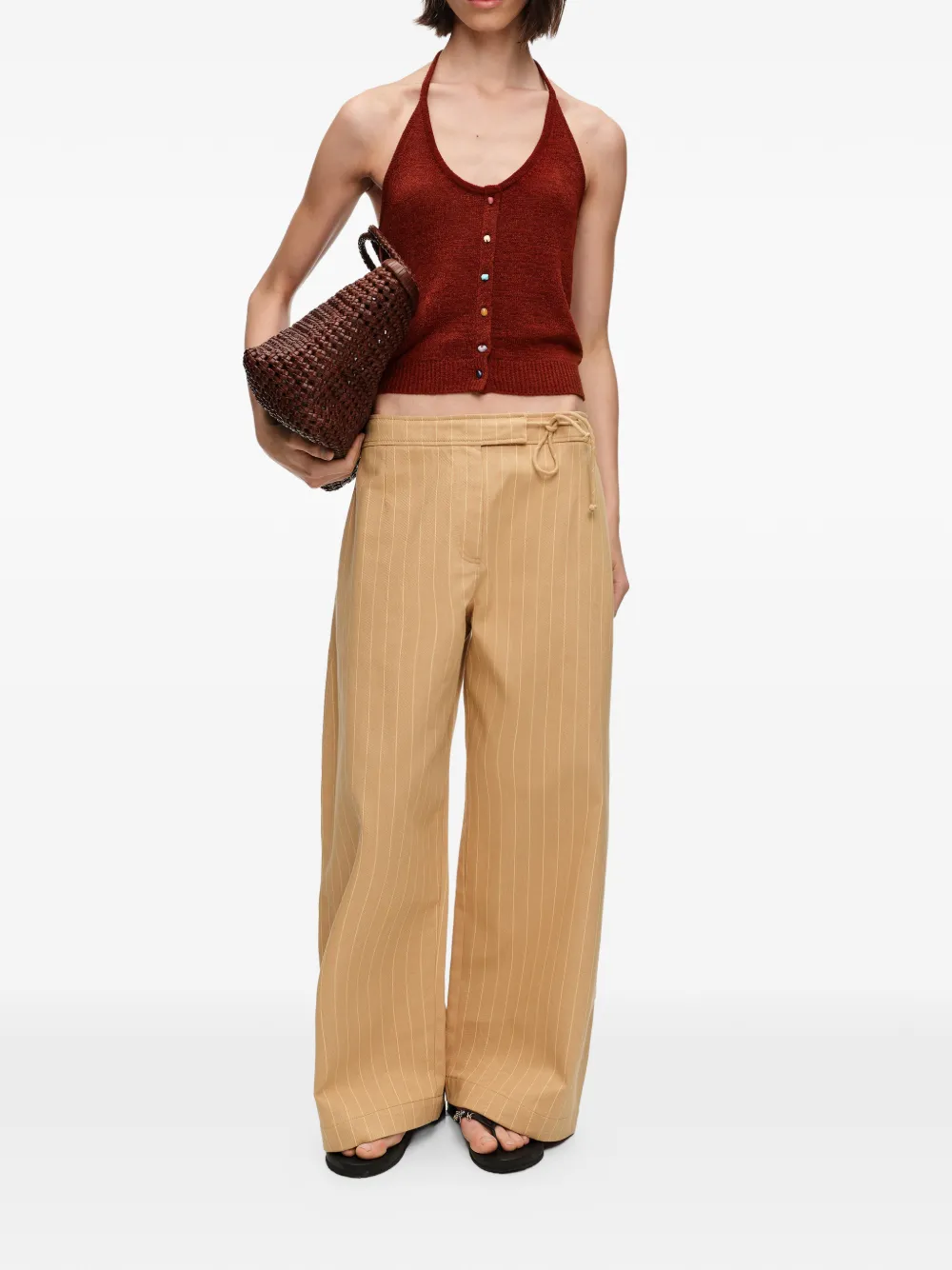  Bimba Y Lola Pantalon Barrel à Rayures - Tons Neutres 