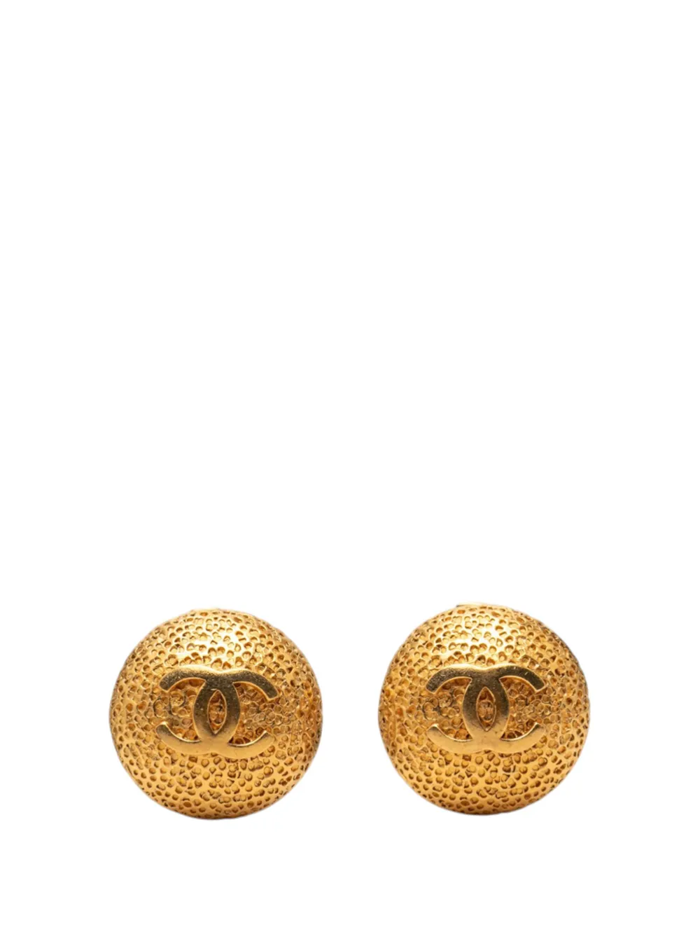 CHANEL Pre-Owned 1996 CC Gold Plated Textured Dome Clip On Earrings costume earrings - Oro