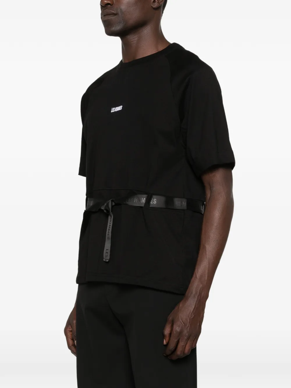 LES HOMMES T-shirt met geborduurd logo Zwart