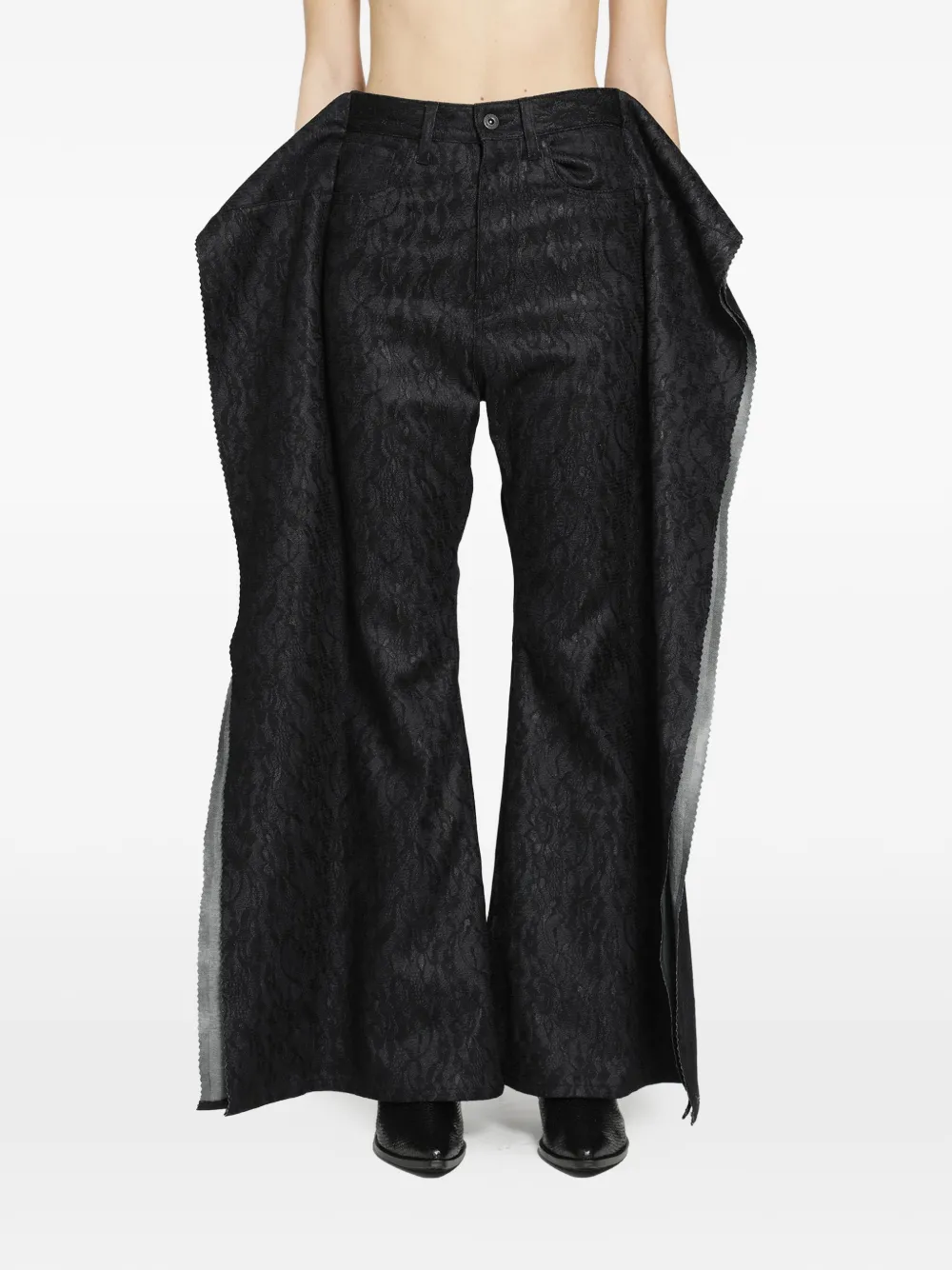 Junya Watanabe deconstructed floral-lace jeans - Blu