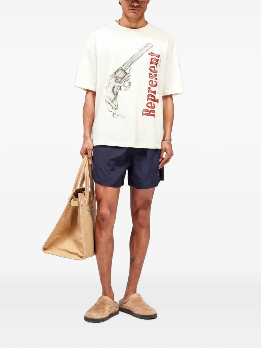 Represent T-shirt met grafische print Beige