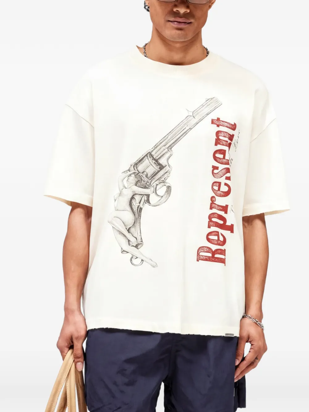Represent T-shirt met grafische print Beige