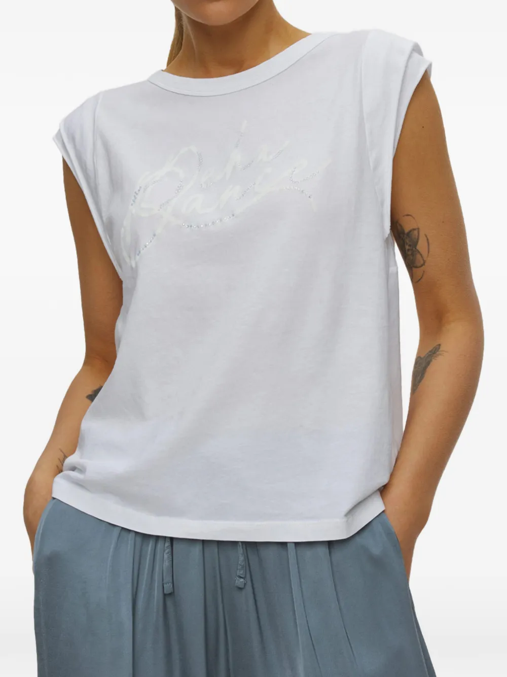 DEHA rhinestone-embellished cap-sleeve T-shirt - Bianco