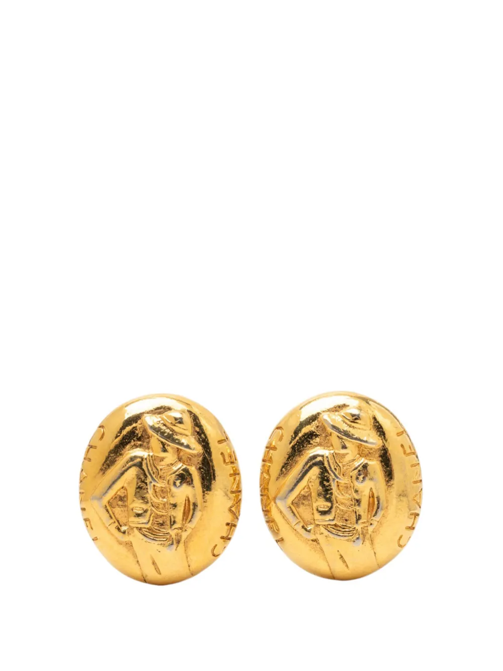 CHANEL Pre-Owned 1970-1980 Gold Plated Mademoiselle Logo Clip On Earrings costume earrings - Oro