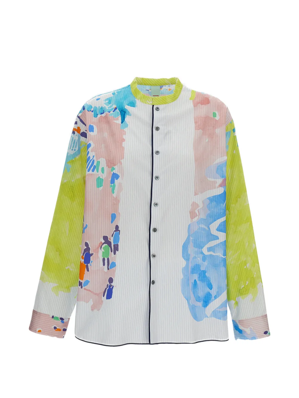 Rohka abstract-print double-pinstriped shirt - White